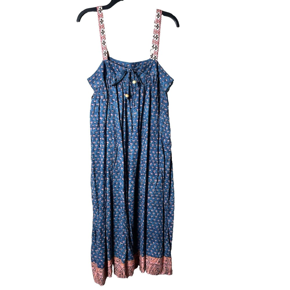 NWT Natural Life Woman's Midi Blue Cami Tie Front Boho Sundress  Size M